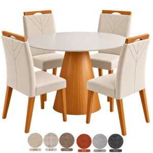 MESA ISIS C/ 4 CADEIRAS CINAMOMO OFF WHITE