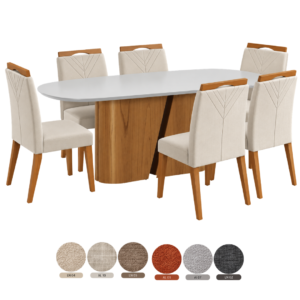 MESA YASMIM C/ 6 CADEIRAS PREMIUM CINAMOMO OFF WHITE